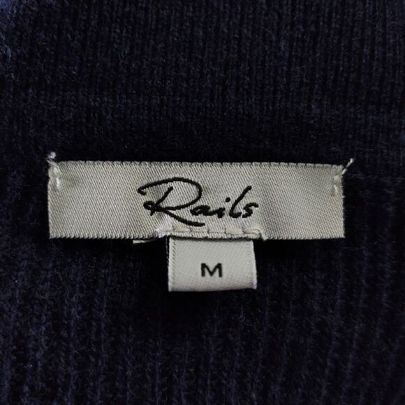 Rails Harris Merino Blend Sweater Size M Camel Navy Stripe Collared Neckline - Picture 9 of 12